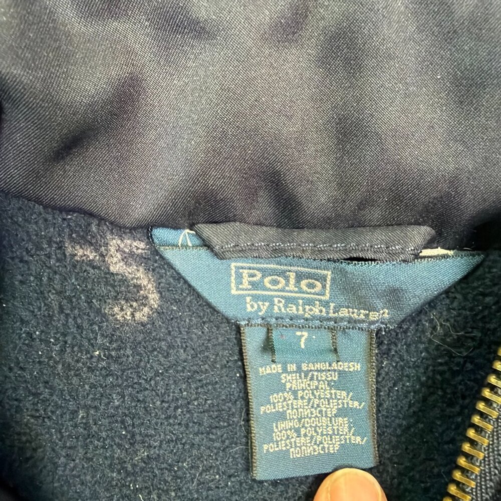 Polo Ralph Lauren Jacket Boys 7 Navy Blue Full Zip Hood Fleece Lined Preppy Vtg - Picture 3 of 10
